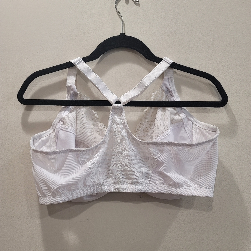 Sz 40F White Glamorise WonderWire Front Closure T-back Bra - Picture 3 of 8